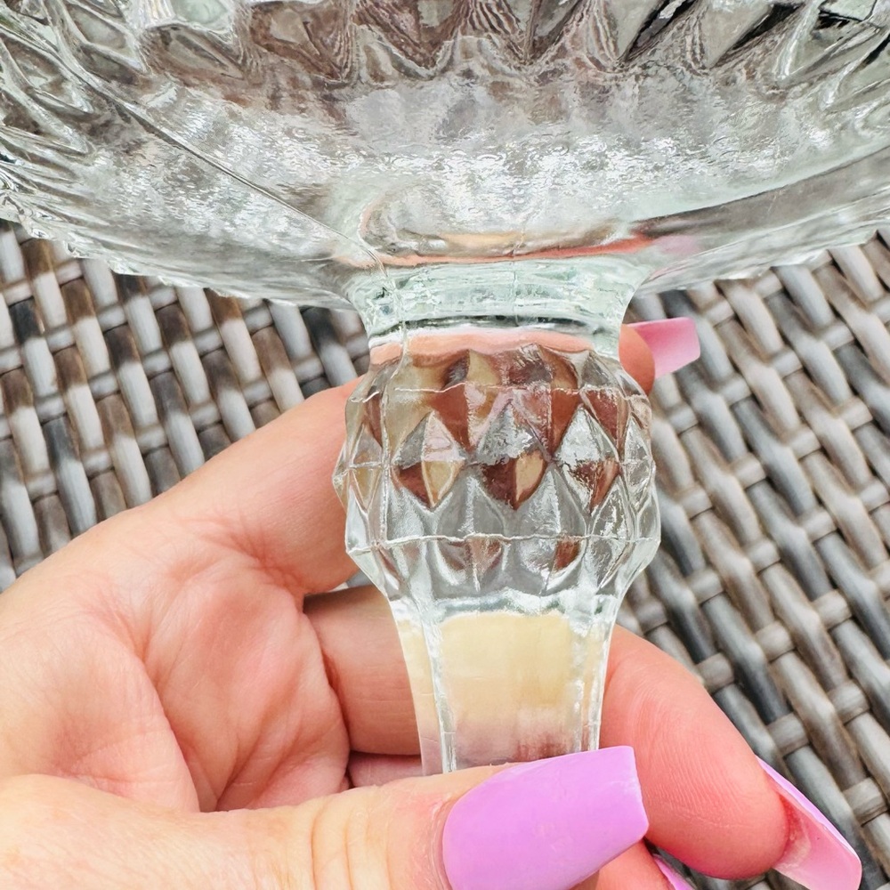 Indiana Glass VINTAGE Diamond Point Pedestal Clear Compote Serving Dish - Picture 8 of 14